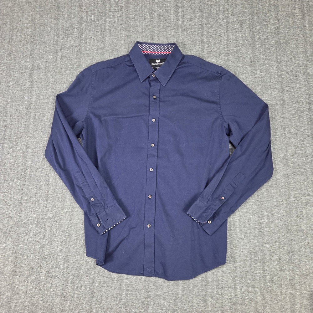 Buttercloth Shirt Mens L Navy Blue Long Sleeve Button Down Regular Fit